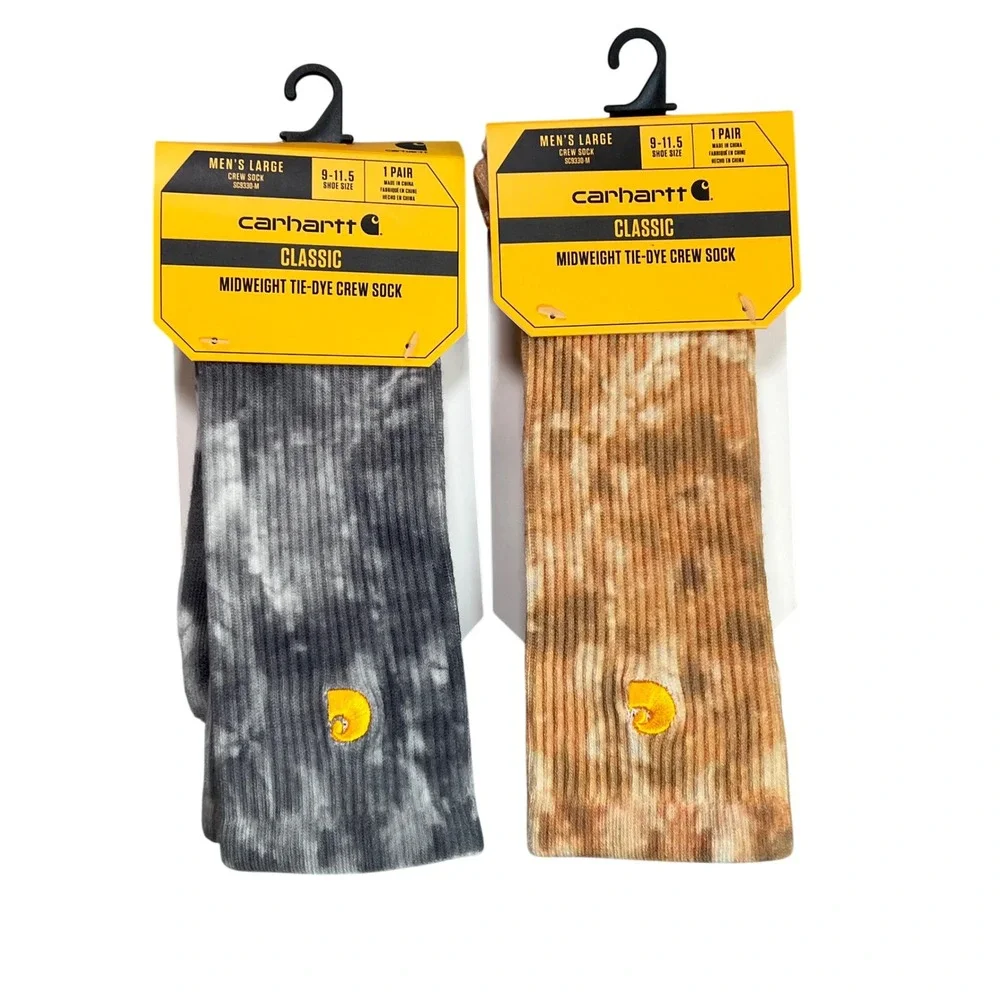 Carhartt 2 Pack Midweight Tie-Dye Crew Socks Mens Large Grey Khaki Mens 9-11.5